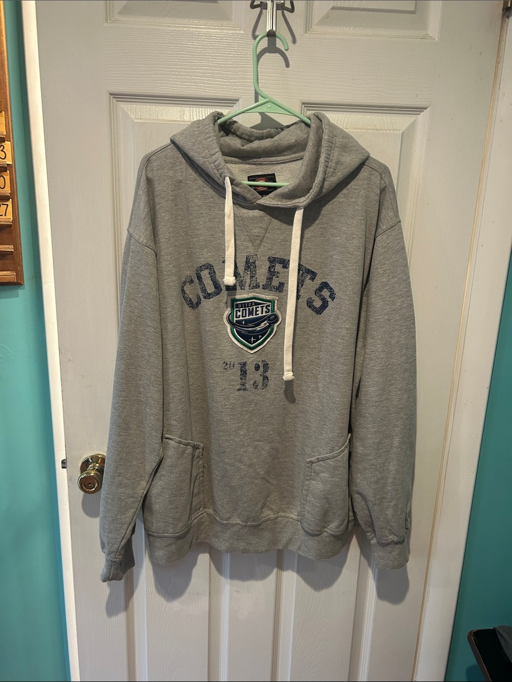 Utica Comets Gray Hooded Pullover Sweatshirt